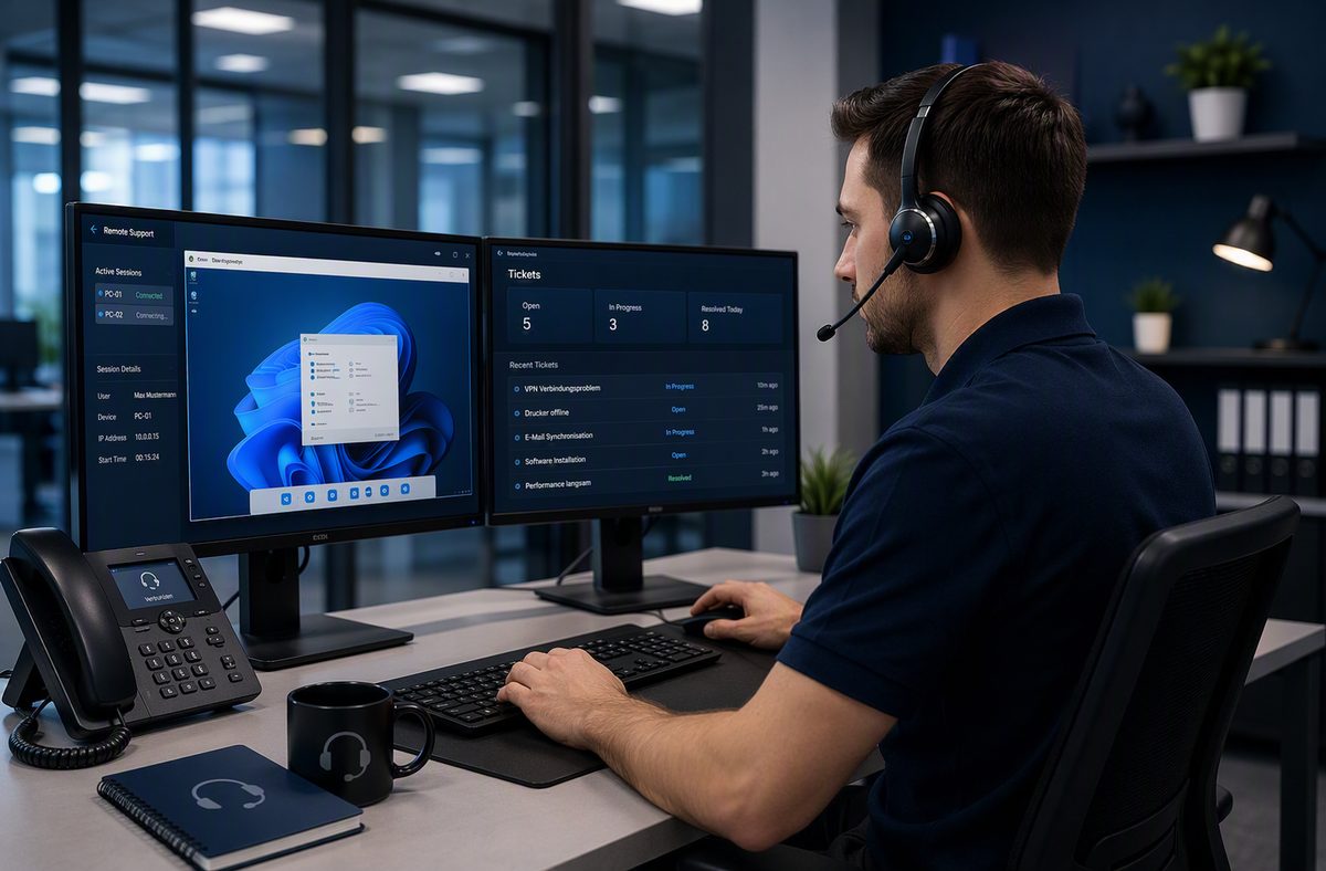 Helfertech IT-Support per Fernzugriff am Helpdesk-Arbeitsplatz