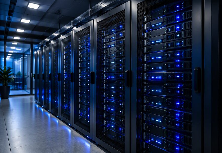 Modernes Serverrack mit blauen LEDs